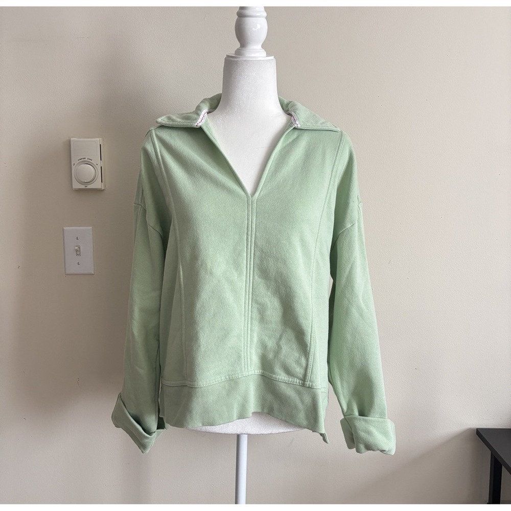 Anthropologie Pilcro Johnny Collar Pullover Sweatshirt Womens XS Green